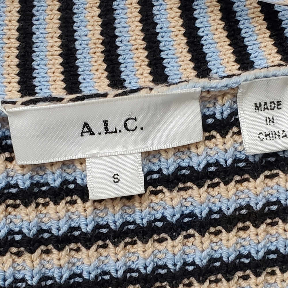 A.L.C. Caspian Striped Cardigan Patch Pockets Oversized Italian Yarn Size Small - Picture 10 of 14